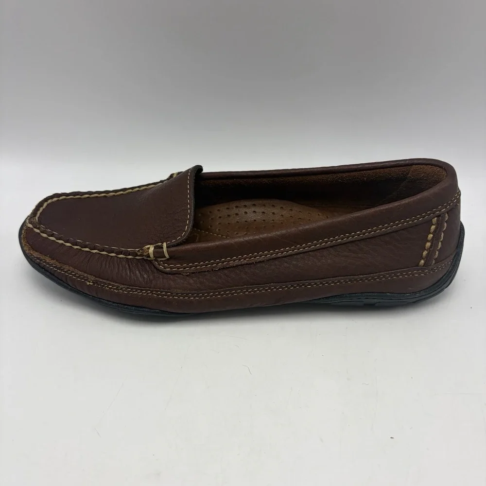 LL Bean Leather Moccasin Driving Loafer Womens 8 Wide Shoe Brown Pebbled Preppy